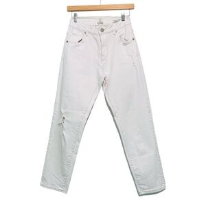 Cotton On White Jeans High 90’s Stretch Distresses Size 4 Thrashed Distroyed